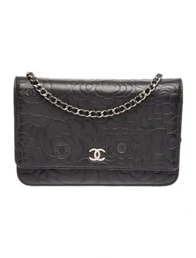 Pre-owned Chanel Camellia Wallet On Chain In Black