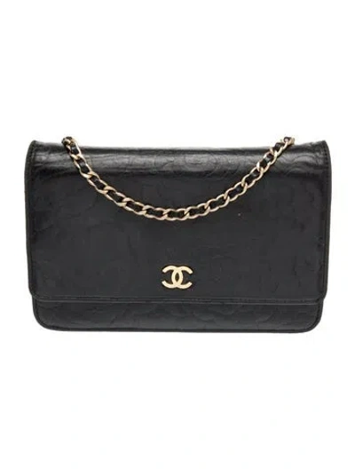 Pre-owned Chanel Camellia Wallet On Chain In Black
