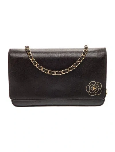 Pre-owned Chanel Camellia Wallet On Chain In Black