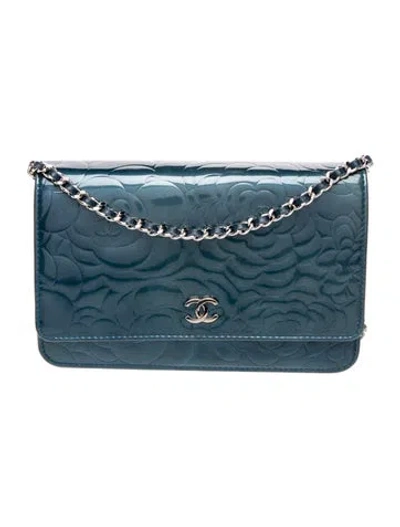 Pre-owned Chanel Camellia Wallet On Chain In Blue