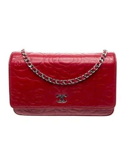 Pre-owned Chanel Camellia Wallet On Chain In Red
