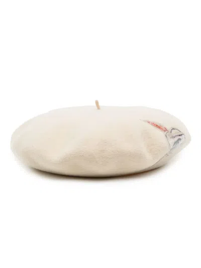Pre-owned Chanel Camellia Wool Beret Hat In White