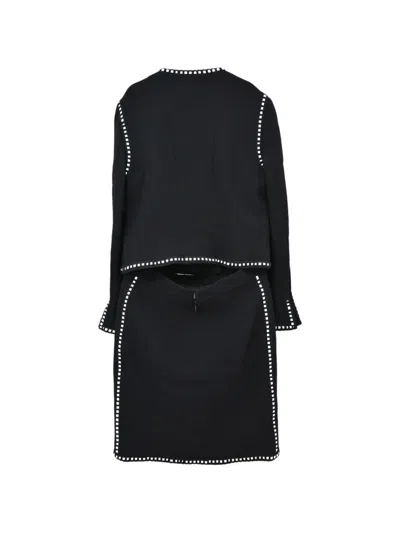 Pre-owned Chanel Camellia-button Double-breasted Jacket And Skirt Set In Black
