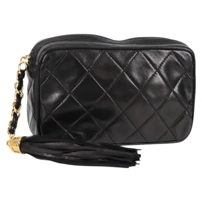 Pre-owned Chanel Camera Cc Tassel Bag Leather Leather Clutche & Pouche Bag () In Black