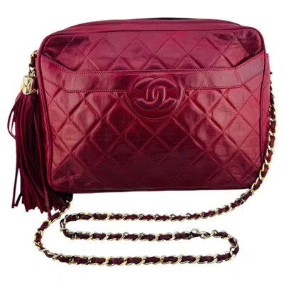 Pre-owned Chanel Camere Bag Shoulder Bag Lamb Skin Leather Red