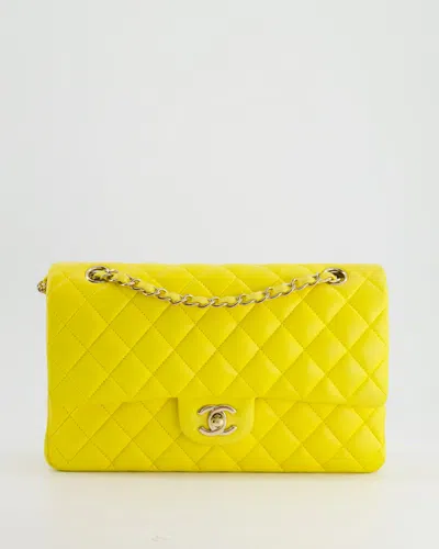 Pre-owned Chanel Canary Medium Classic Double Flap Bag In Lambskin Leather With Gold Hardware In Yellow