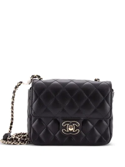 Pre-owned Chanel Candy Heart Flap Bag Quilted Lambskin Mini Shoulder Bag In Black