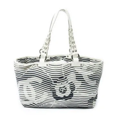 Pre-owned Chanel Canvas Camellia Flower Beach Tote In Neutral