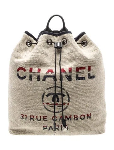 Pre-owned Chanel Canvas Deauville Backpack In Neutral