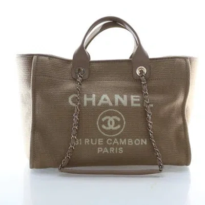 Pre-owned Chanel Canvas Deauville Tote Large In Brown