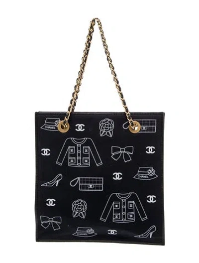 Pre-owned Chanel Canvas Icon Handle Bag In Black