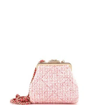 Pre-owned Chanel Canvas Kisslock Frame Clutch Crossbody In Pink