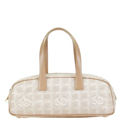 Pre-owned Chanel Canvas Leather Boston Bag Handbag () In Sand