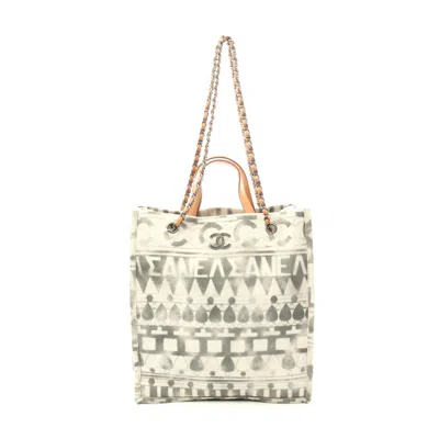 Pre-owned Chanel Canvas Leather Coco Mark Tote Bag In White