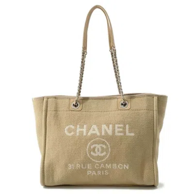 Pre-owned Chanel Canvas Leather Shopping Bag Tote Bag () In Sand