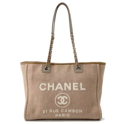 Pre-owned Chanel Canvas Leather Shopping Bag Tote Bag () In Sand