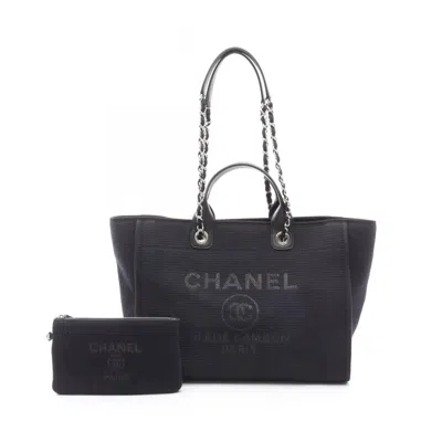 Pre-owned Chanel Canvas Leather Tote Bag () In Black