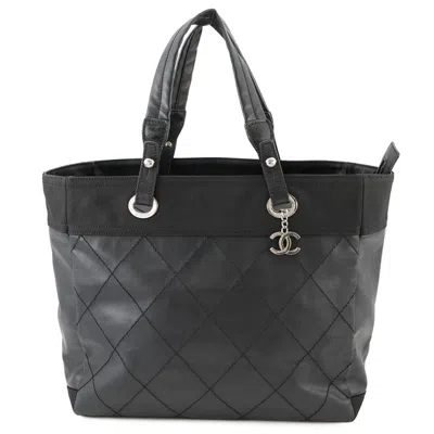 Pre-owned Chanel Canvas Leather Tote Bag () In Black