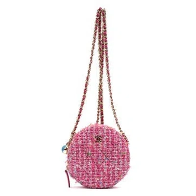 Pre-owned Chanel Canvas Round Chain Clutch Crossbody In Pink