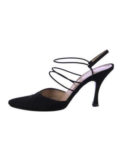 Pre-owned Chanel Canvas Slingback Pumps In Black
