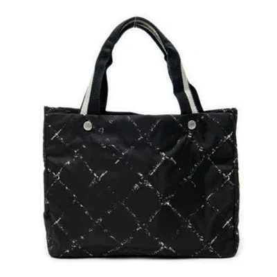 Pre-owned Chanel Canvas Small Old Travel Line Tote In Black