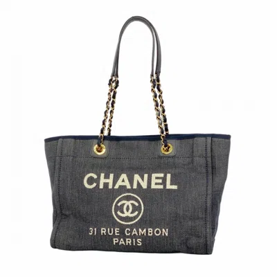 Pre-owned Chanel Canvas Tote Bag () In Blue