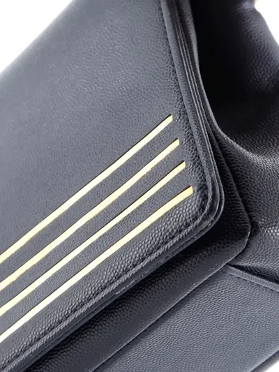 Pre-owned Chanel Captain Gold Flap Bag Embroidered Caviar Medium Crossbody Bag In Blue