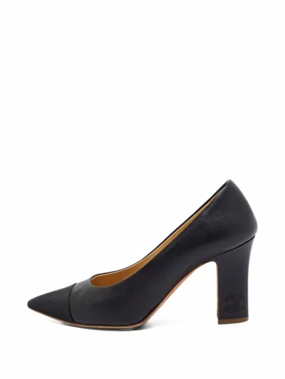 Pre-owned Chanel Cap-toe Block-heel Pumps In Black