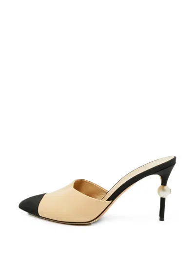 Pre-owned Chanel Cap-toe Faux-pearl Mules In Neutrals