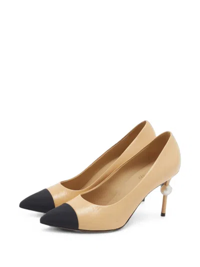 Pre-owned Chanel Cap-toe Faux-pearl Pumps In Neutrals
