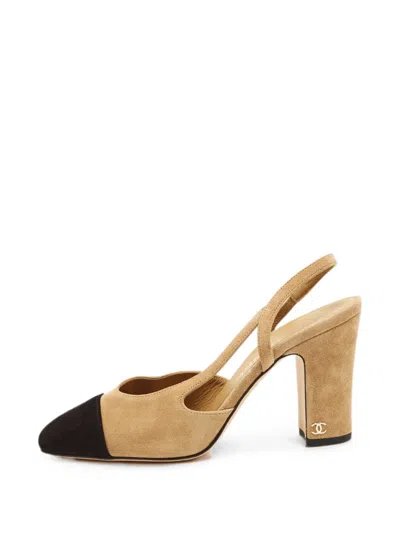 Pre-owned Chanel Cap-toe Slingback Pumps In Neutrals