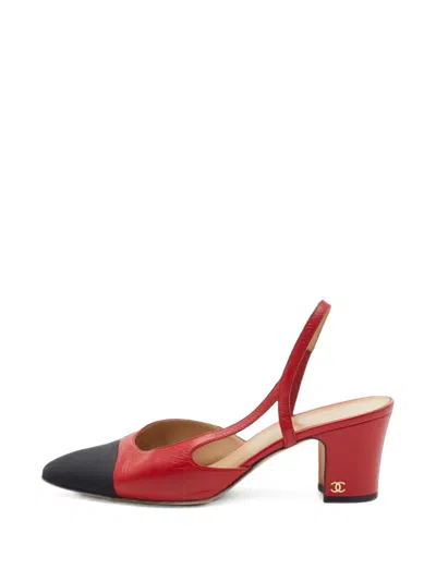 Pre-owned Chanel Cap-toe Slingback Pumps In Red