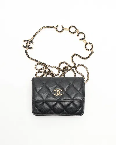 Pre-owned Chanel Card Holder Caviar Wallet On Chain Bag In Black