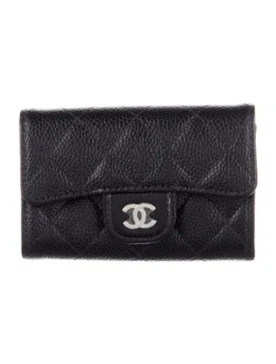 Pre-owned Chanel Card Holder Flap Interlocking Cc Logo Card Holder In Black