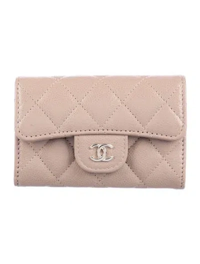 Pre-owned Chanel Card Holder Flap Interlocking Cc Logo Wallet In Neutral