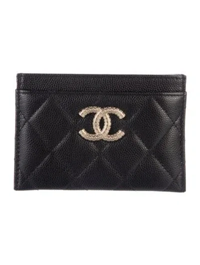 Pre-owned Chanel Card Holder Interlocking Cc Logo Card Holder In Black