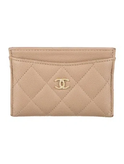 Pre-owned Chanel Card Holder Interlocking Cc Logo Card Holder In Neutrals