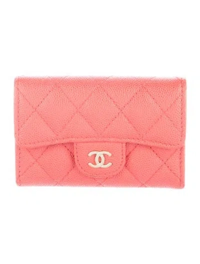 Pre-owned Chanel Card Holder Interlocking Cc Logo Card Holder In Red