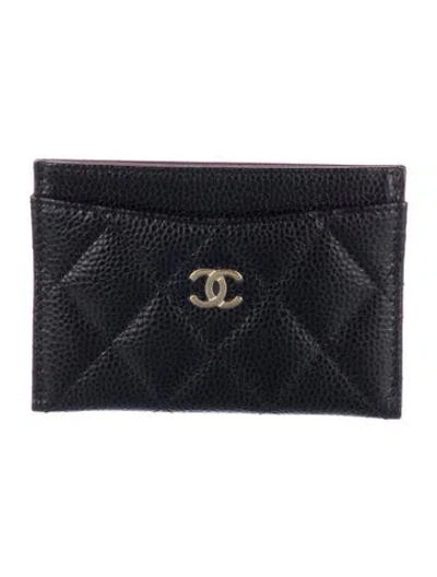Pre-owned Chanel Card Holder Interlocking Cc Logo Card Holder W/ Tags In Black