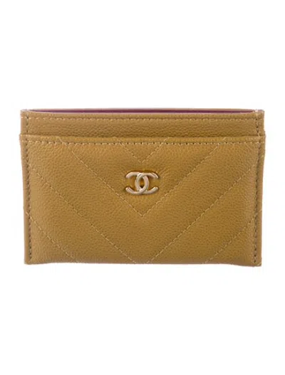 Pre-owned Chanel Card Holder Interlocking Cc Logo Card Holder In Yellow