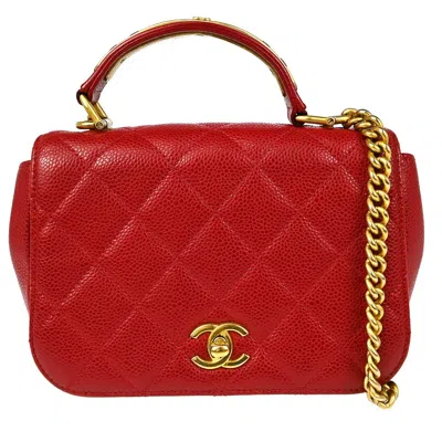 Pre-owned Chanel Carry Around Flap Bag Quilted Caviar Red Leather Handbag ()
