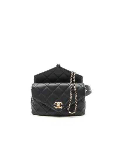 Pre-owned Chanel Carry With Chic Chain Flap Waist Bag In Black