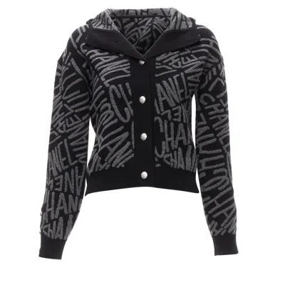 Pre-owned Chanel Cashmere All Over Logo Intarsia Cc Cardigan In Gray
