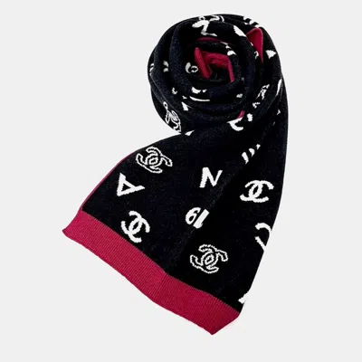 Pre-owned Chanel Cashmere Black & Magenta Pink Muffler