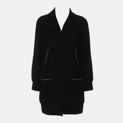 Pre-owned Chanel Cashmere Black Zip Up Cashmere Coat Fr 34