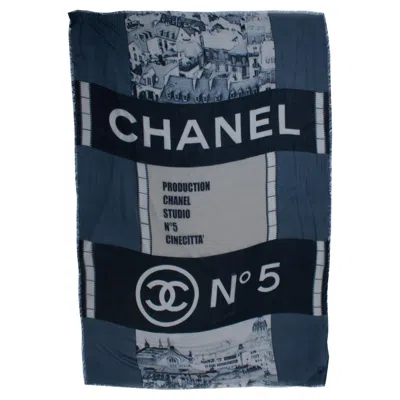 Pre-owned Chanel , Cashmere Cc Cinema Scarf In Blue And White