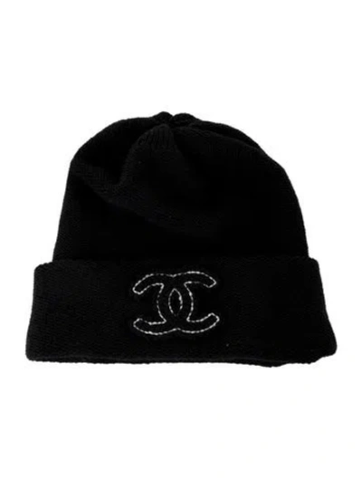 Pre-owned Chanel Cashmere Cc Knit Beanie W/tags In Black