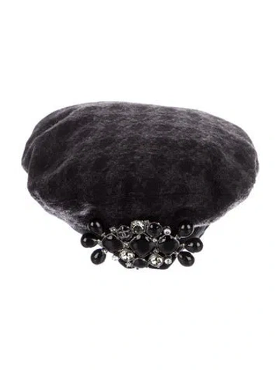 Pre-owned Chanel Cashmere Embellished Beret In Gray