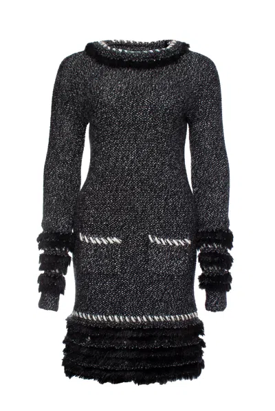 Pre-owned Chanel Cashmere Fur Fringe Dress In Black