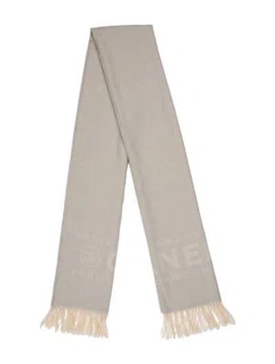 Pre-owned Chanel Cashmere Interlocking Cc Logo Shawl In Gray